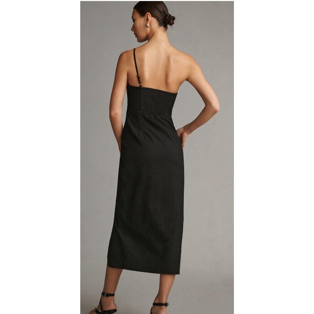 Anthropologie Midi Dress Women Black One Shoulder Linen Blend Preppy Sz XL New - Picture 5 of 12